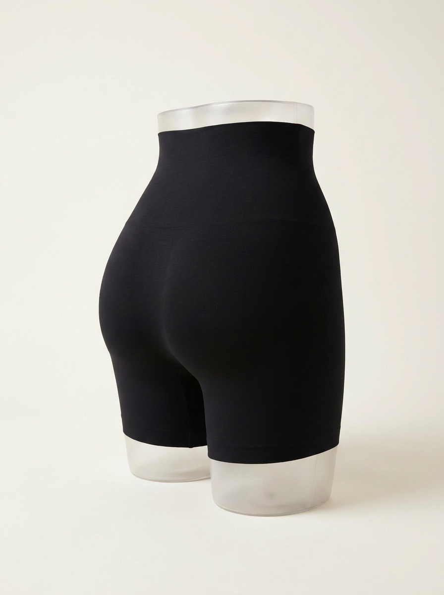 Vista trasera del short moldeador sobre maniquí invisible, cadera lisa sin costuras