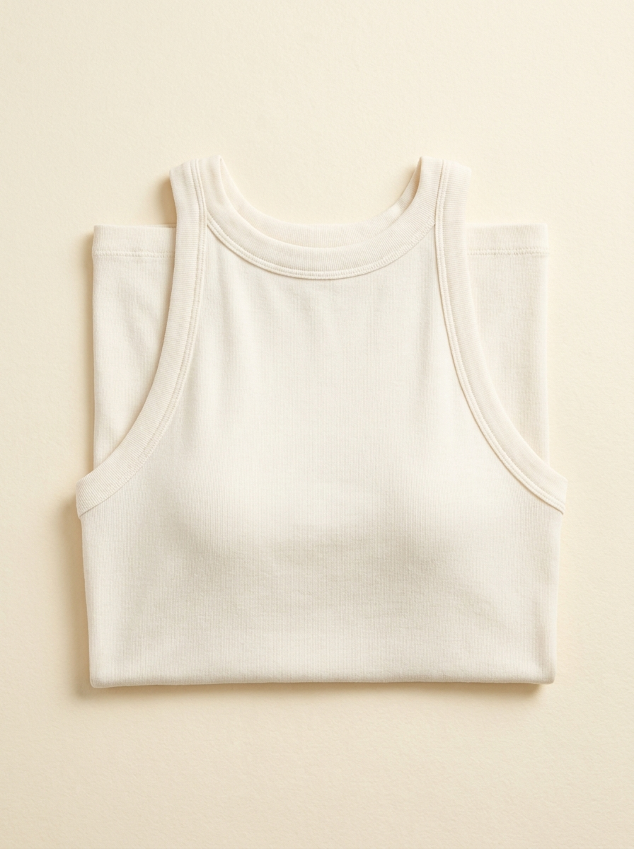 Top moldeador en blanco hueso extendido sobre fondo marfil