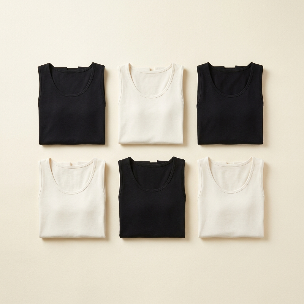Lo que incluye el pack de 6: seis tops en negro y blanco hueso