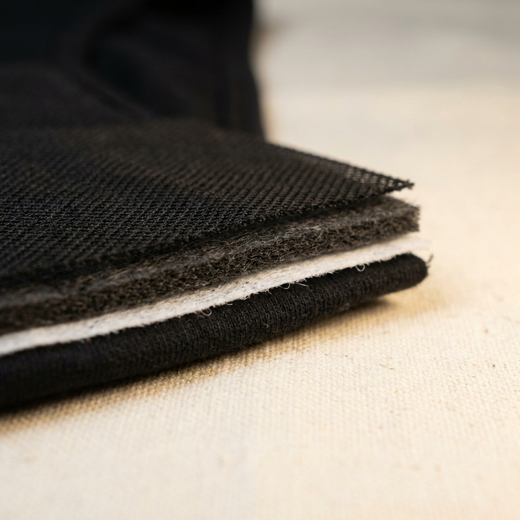 Macro del canto: las cuatro capas del panel absorbente