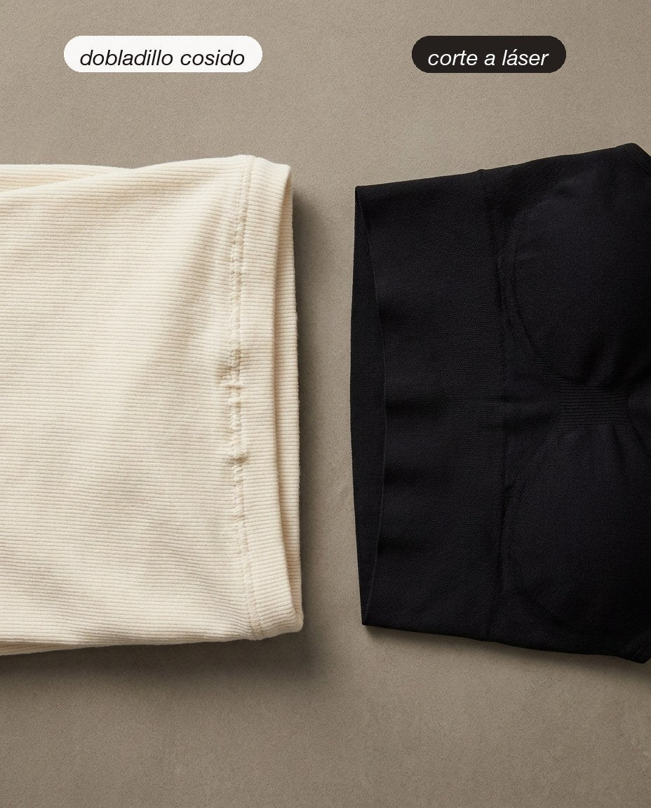 Comparativa: dobladillo cosido de una camiseta corriente frente al corte a láser