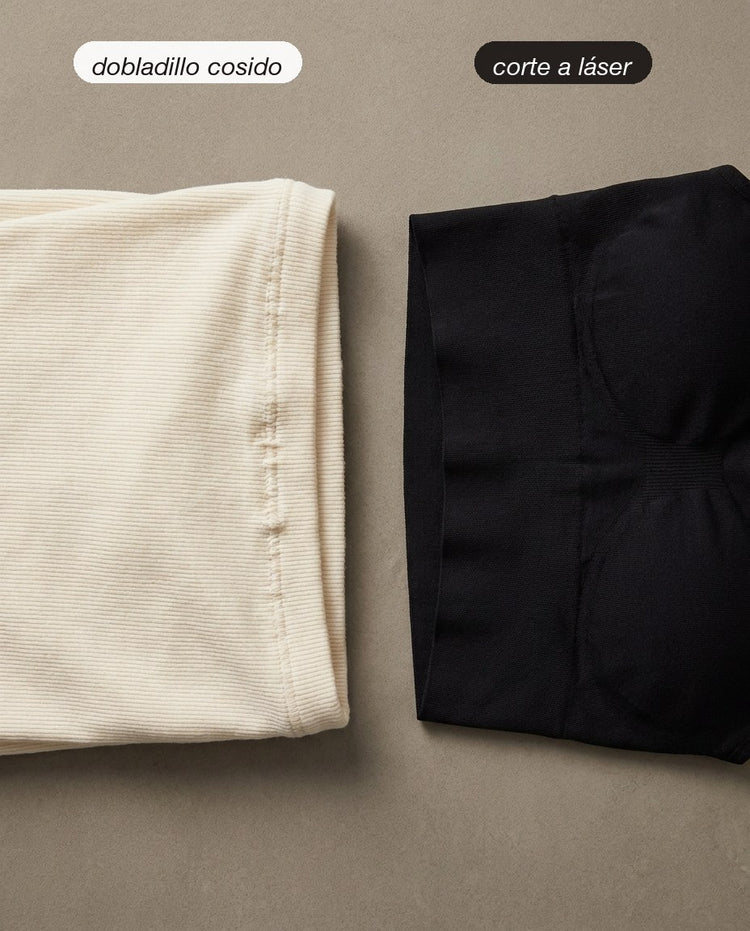 Comparativa: dobladillo cosido de una camiseta corriente frente al corte a láser