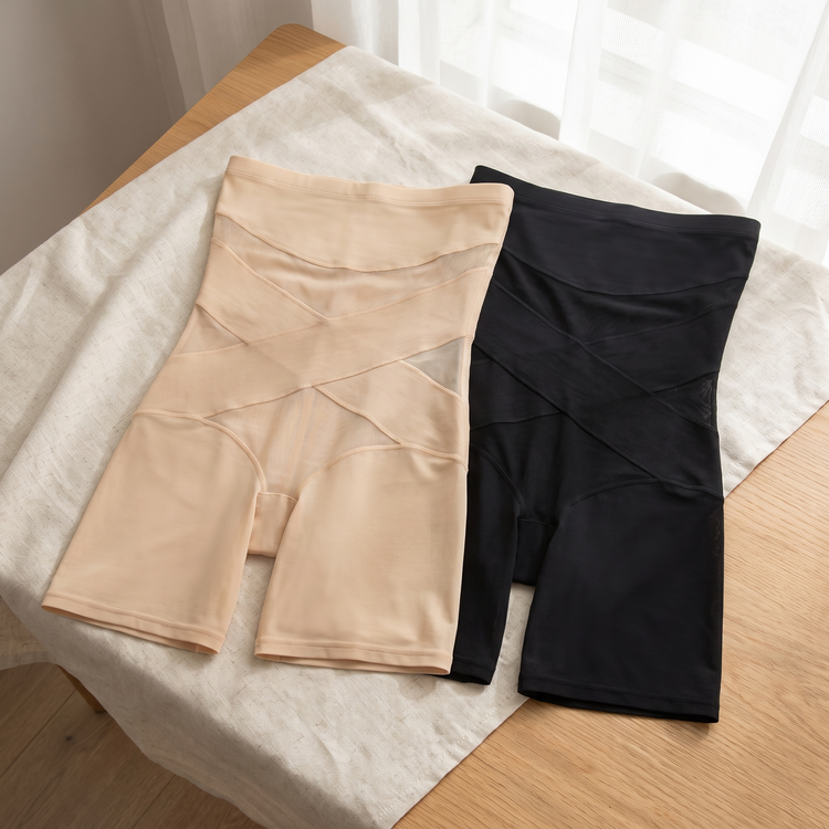 Los dos colores de la faja short: negro y nude arena